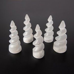Lot of 5 Selenite Spiral Tower Unicorn Horn Natural Crystal Specimens Morocco